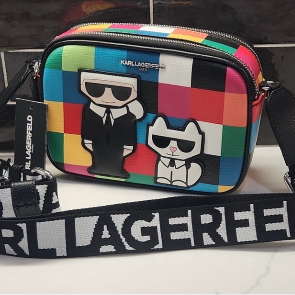 Karl Lagerfeld Black and Red Messenger Bag with Adjustable Strap